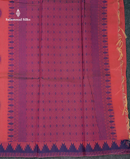 Beautiful Peach Pink Thread Work Kota Cotton Saree With Contrast Dual Tone Blue Traditional Border