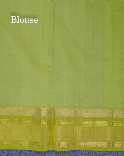 Blue Checks Semi Silk Cotton Saree With Contrast Parrot Green Traditional Border