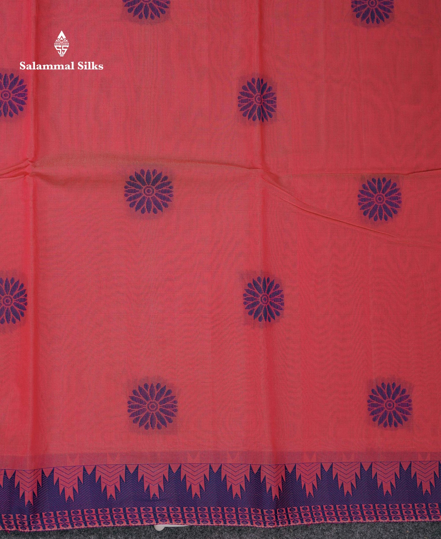 Beautiful Peach Pink Thread Work Kota Cotton Saree With Contrast Dual Tone Blue Traditional Border