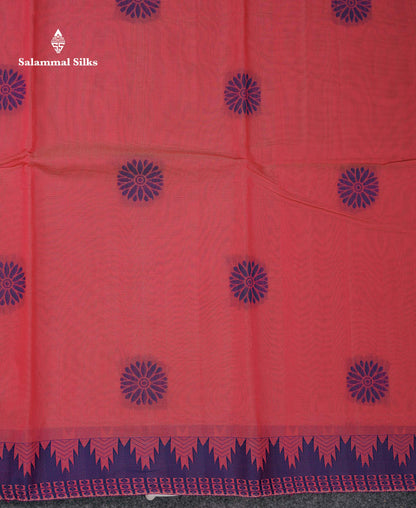 Beautiful Peach Pink Thread Work Kota Cotton Saree With Contrast Dual Tone Blue Traditional Border