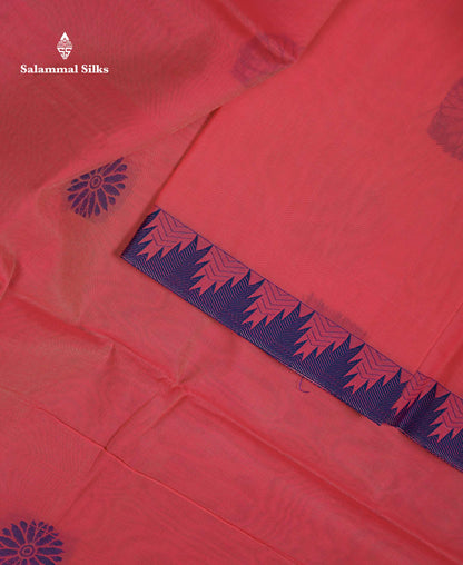 Beautiful Peach Pink Thread Work Kota Cotton Saree With Contrast Dual Tone Blue Traditional Border