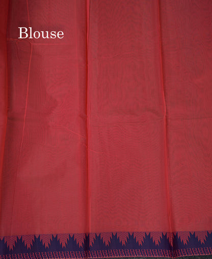 Beautiful Peach Pink Thread Work Kota Cotton Saree With Contrast Dual Tone Blue Traditional Border