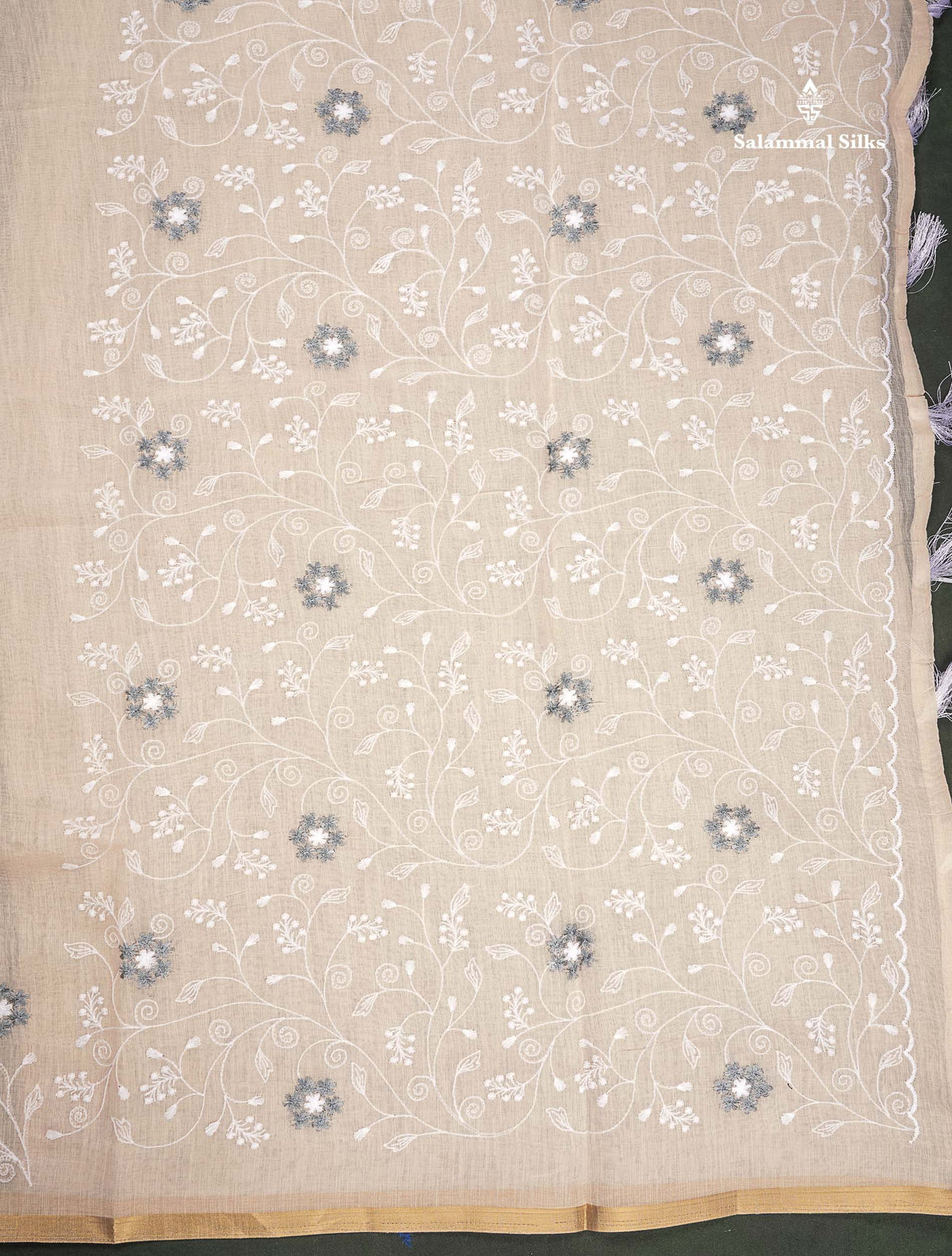 Linen Mix Saree - Light Beige Colour Body With Fancy Embroidery Border