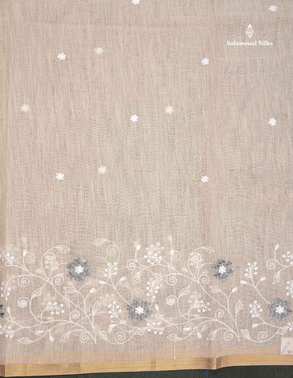 Linen Mix Saree - Light Beige Colour Body With Fancy Embroidery Border