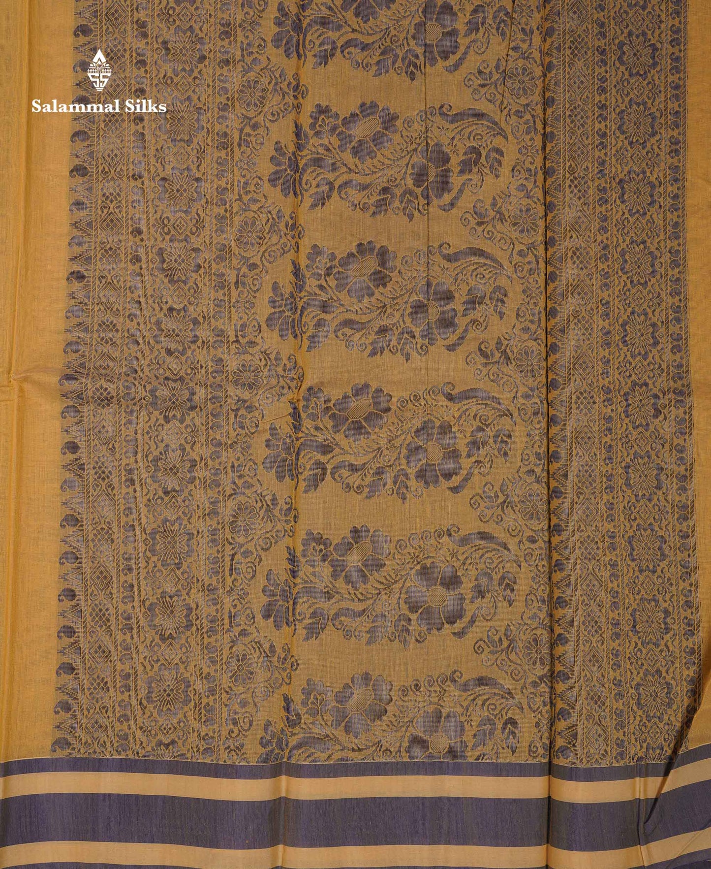 Beautiful Dark Sandal Thread Work Kota Cotton Saree With Contrast Dual Tone Blue Border
