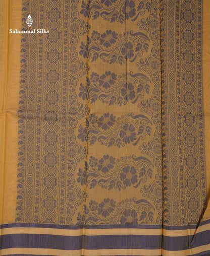 Beautiful Dark Sandal Thread Work Kota Cotton Saree With Contrast Dual Tone Blue Border