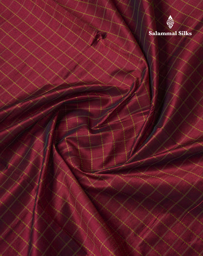 Maroon Checks Semi Silk Cotton Saree With Contrast Parrot Green Traditional Border