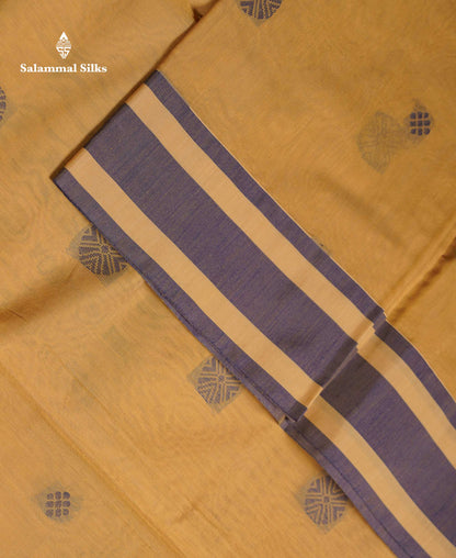 Beautiful Dark Sandal Thread Work Kota Cotton Saree With Contrast Dual Tone Blue Border