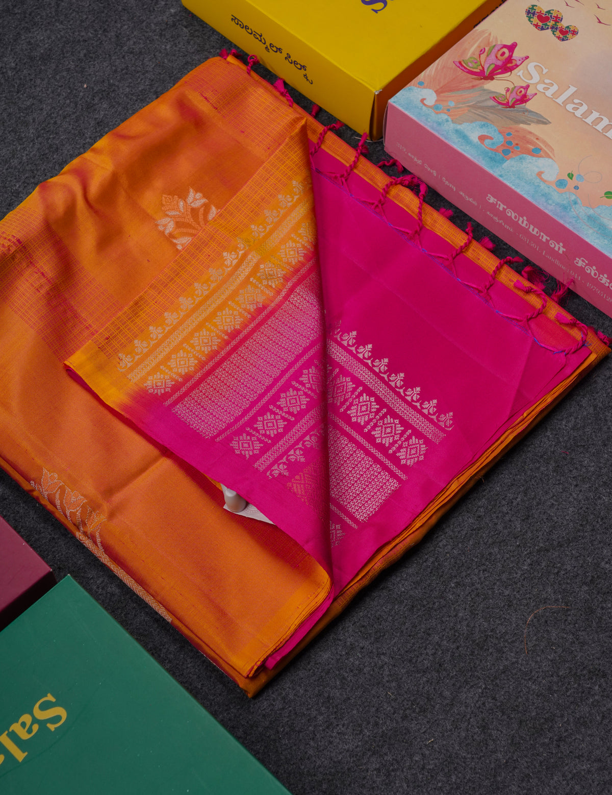 Beautiful Dual Tone Orange Pure Kanjivaram Soft Silk Saree With Contrast Pink Blouse