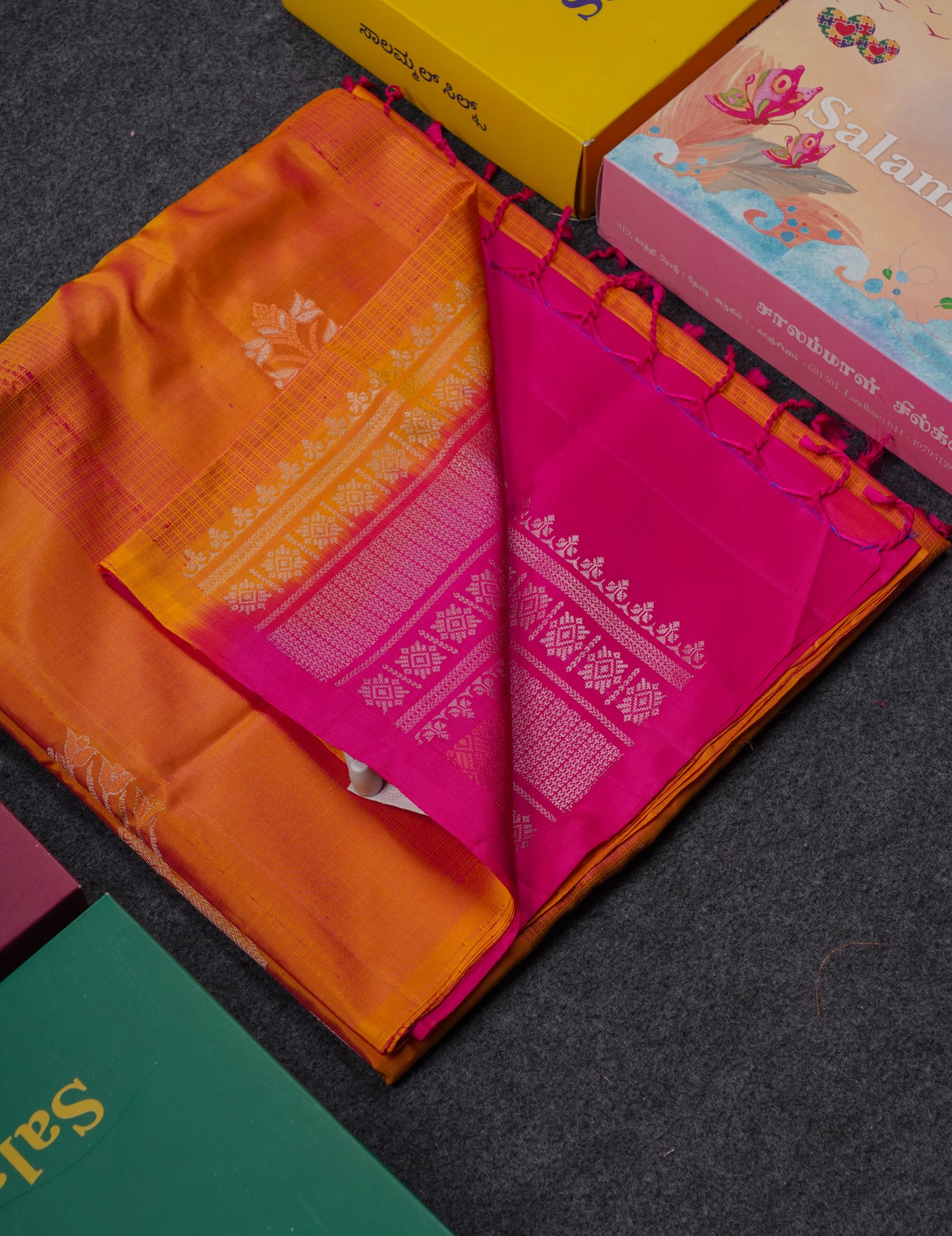 Beautiful Dual Tone Orange Pure Kanjivaram Soft Silk Saree With Contrast Pink Blouse