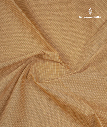 Beautiful Cream Sandal Small Checks Pure Cotton Saree With Contrast Brown Traditional Rettapet & Temple Border