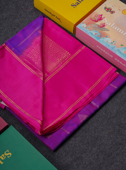 Beautiful Purple Pure Kanjivaram Soft Silk Saree With Contrast Fancy Pink Border