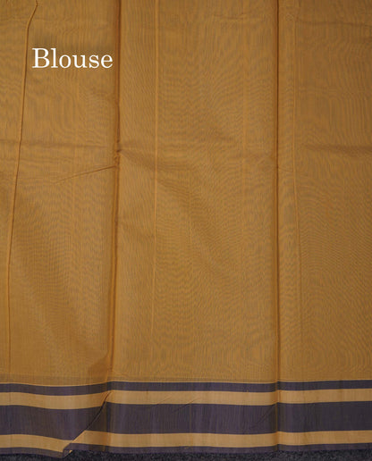 Beautiful Dark Sandal Thread Work Kota Cotton Saree With Contrast Dual Tone Blue Border
