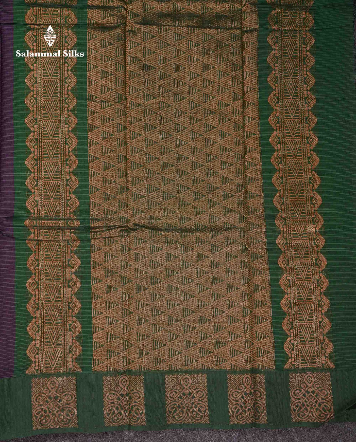 Beautiful Violet Copper Zari Butta Kota Cotton Saree With Contrast Bottle Green Fancy Border