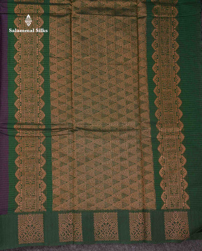 Beautiful Violet Copper Zari Butta Kota Cotton Saree With Contrast Bottle Green Fancy Border