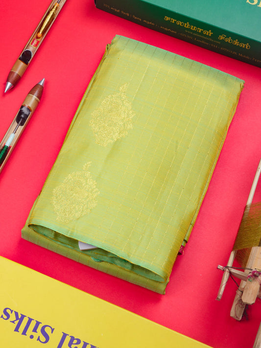 Kanjivaram Parrot Green Pure Silk Saree WithOut Border