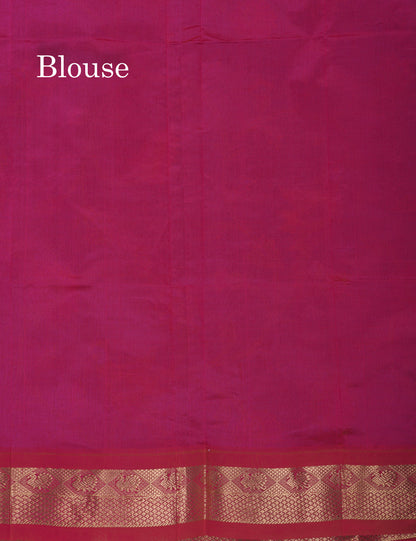 Peacock Blue Pichwai Print Semi Silk Cotton Saree With Contrast Reddish Pink Traditional Border