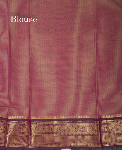Beautiful Light Brown Small Checks Pure Cotton Saree With Contrast Black Traditional Border