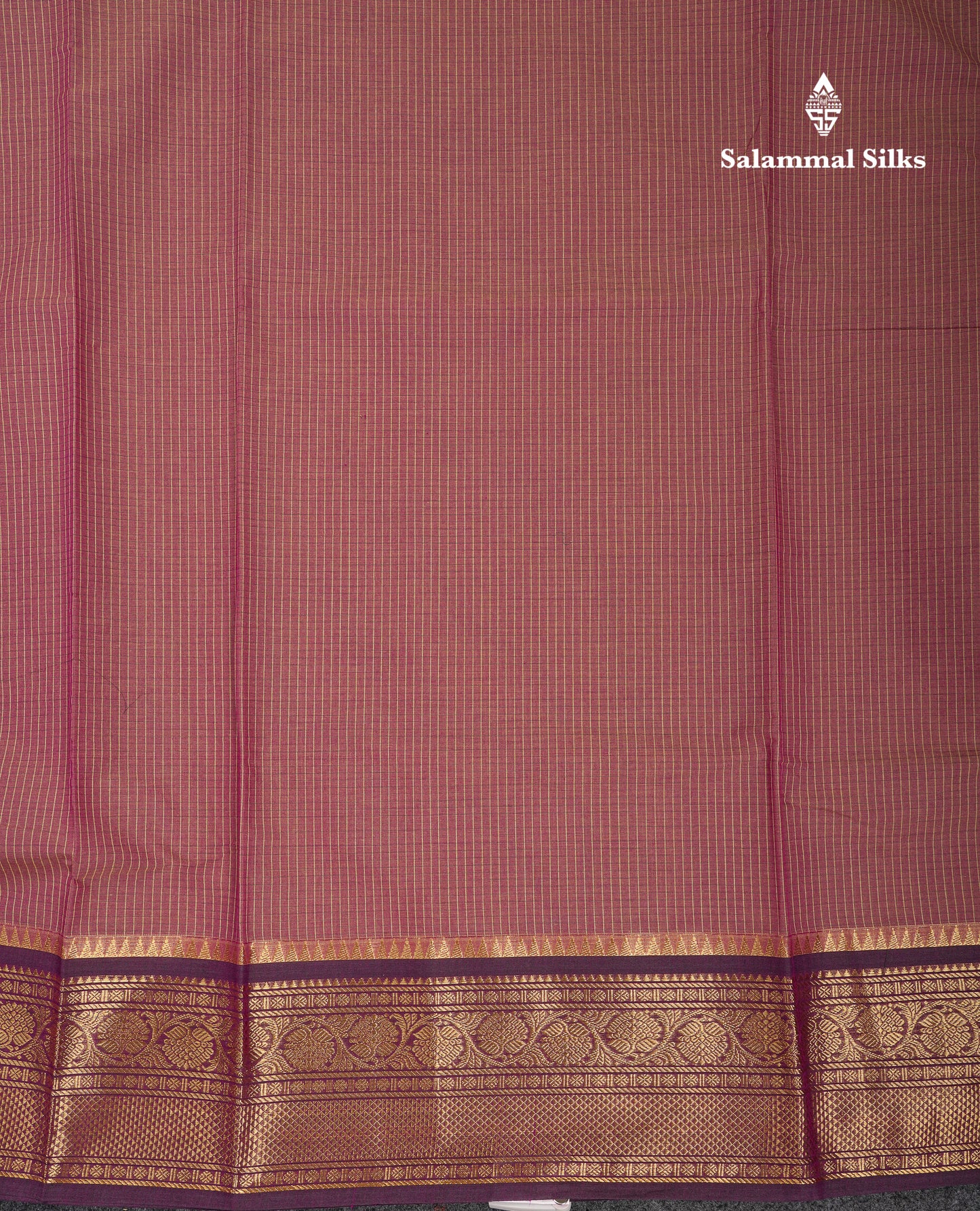 Beautiful Light Brown Small Checks Pure Cotton Saree With Contrast Black Traditional Border