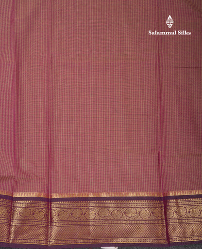 Beautiful Light Brown Small Checks Pure Cotton Saree With Contrast Black Traditional Border
