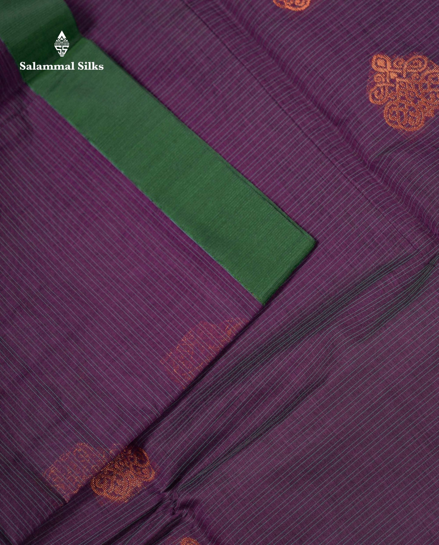 Beautiful Violet Copper Zari Butta Kota Cotton Saree With Contrast Bottle Green Fancy Border