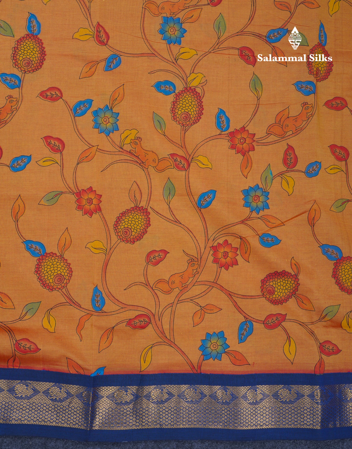 Peacock Green Pichwai Print Semi Silk Cotton Saree With Contrast Dark Brown Traditional Border