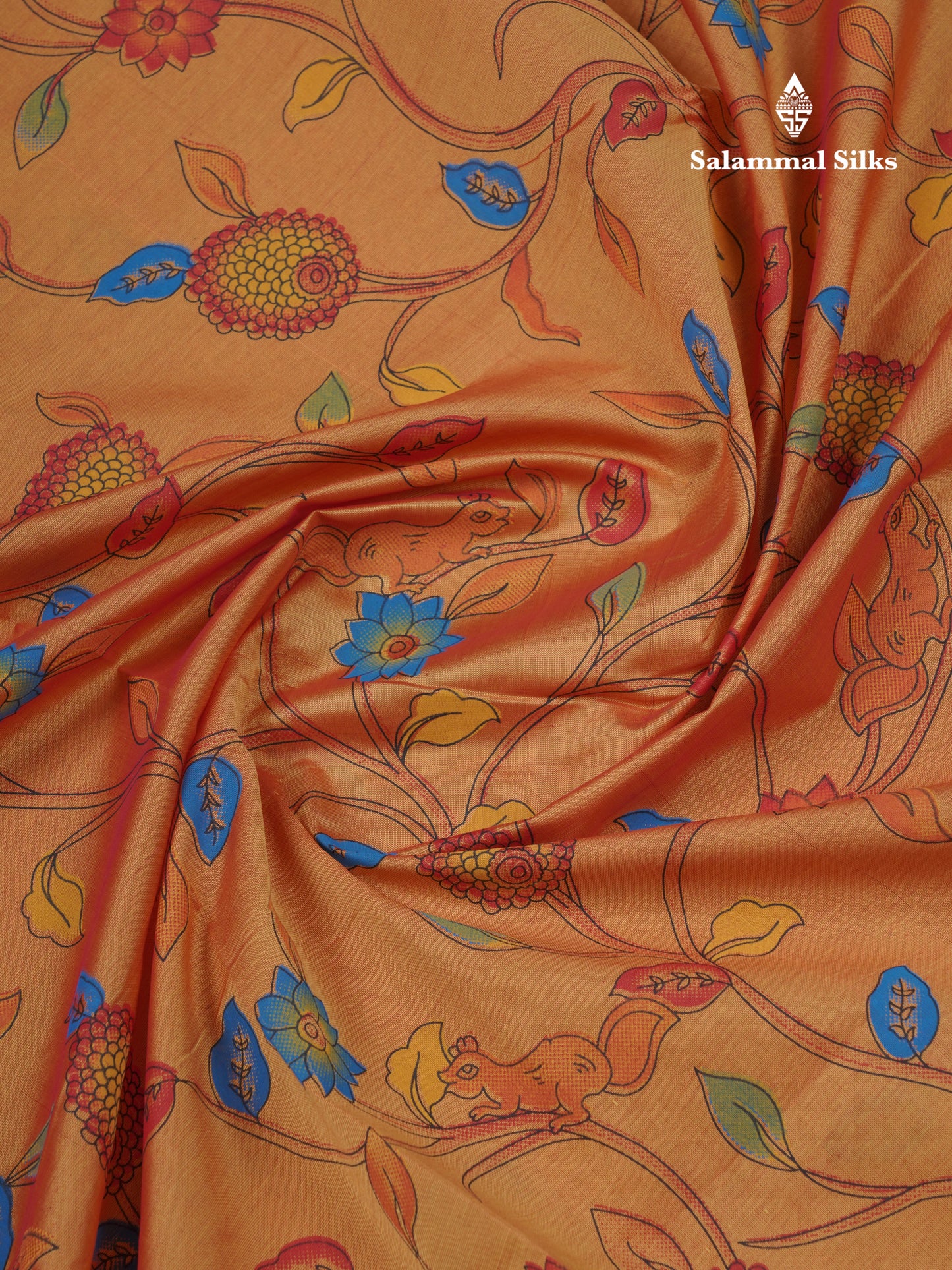 Peacock Green Pichwai Print Semi Silk Cotton Saree With Contrast Dark Brown Traditional Border