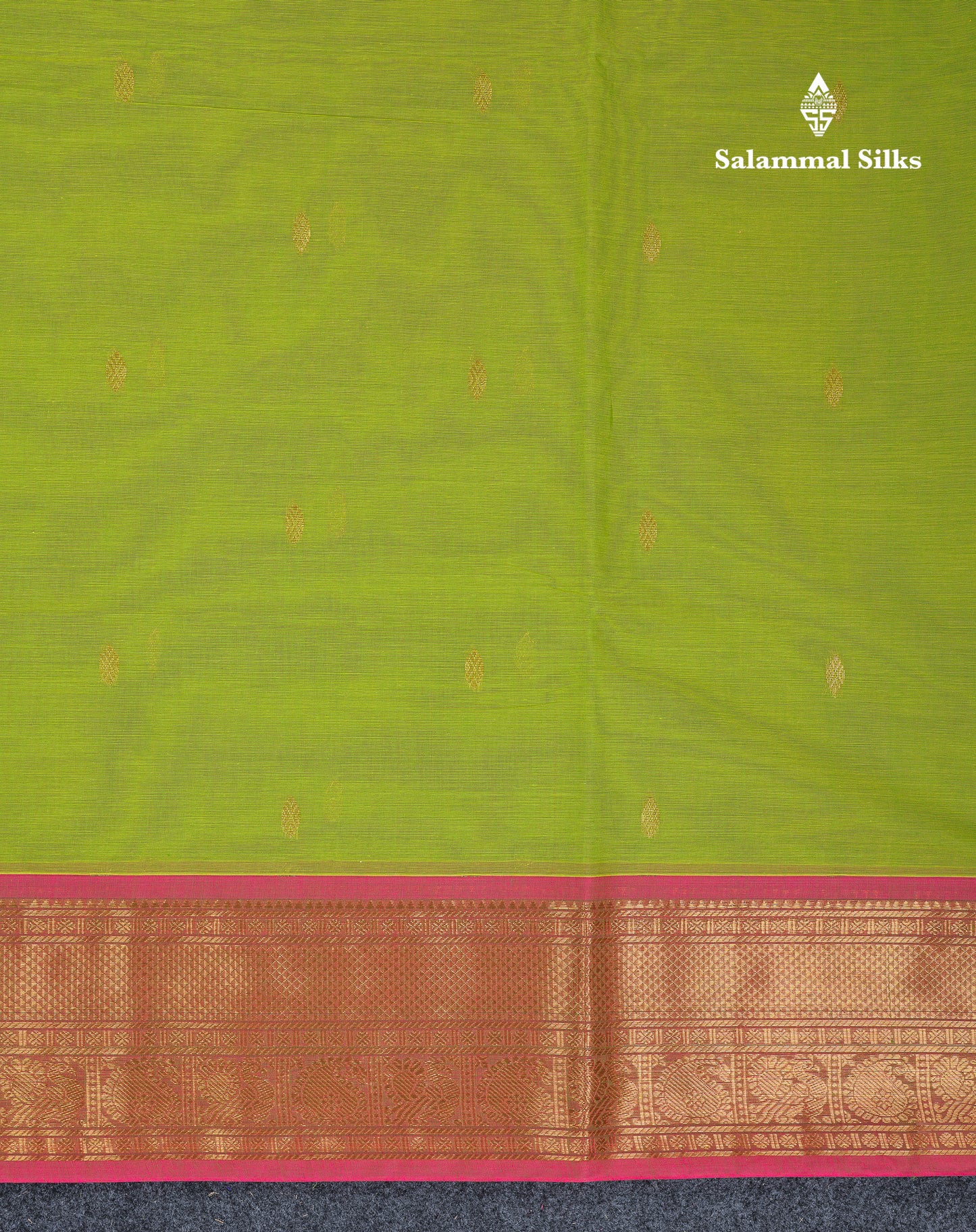 Beautiful Parrot Green Pure Cotton Saree With Contrast Pink Traditional Border