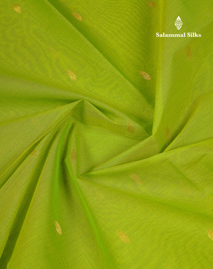 Beautiful Parrot Green Pure Cotton Saree With Contrast Pink Traditional Border