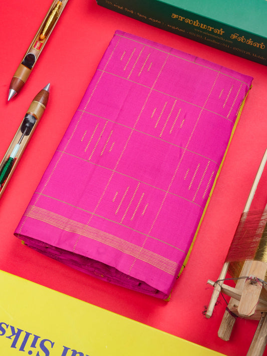 Kanjivaram Manthuli Green Half And Half Pure Silk Saree With Magenta Blouse