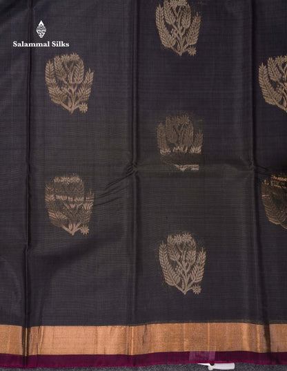 Beautiful Elephant Grey Zari Butta SICO Cotton Saree With Contrast Dark Magenta Blouse