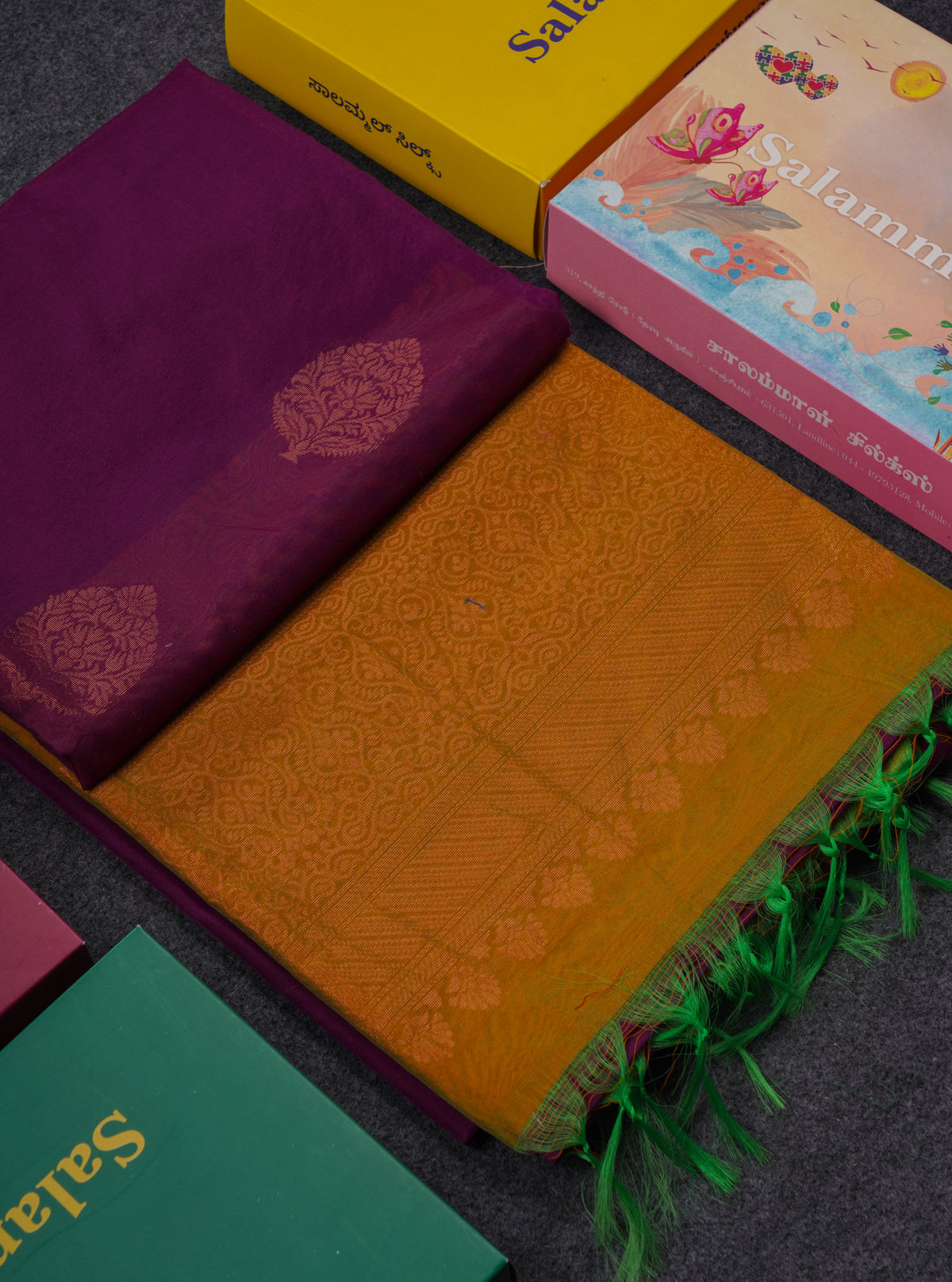 Beautiful Dark Purple Sico Cotton Saree With Contrast Mustard Yellow Blouse