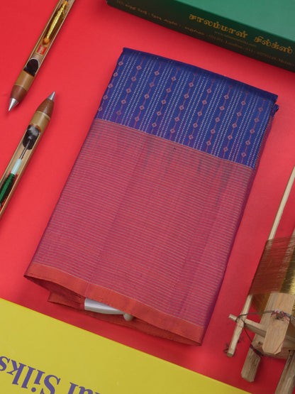 Kanjivaram Ink Blue Pure Silk Saree With Pinkish Orange Blouse