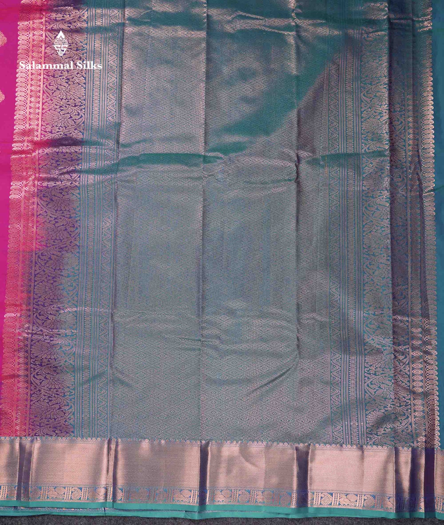 Beautiful Cream Sandal Zari Butta Semi Silk Saree With Contrast Sapphire Green Traditional Border