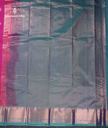 Beautiful Cream Sandal Zari Butta Semi Silk Saree With Contrast Sapphire Green Traditional Border
