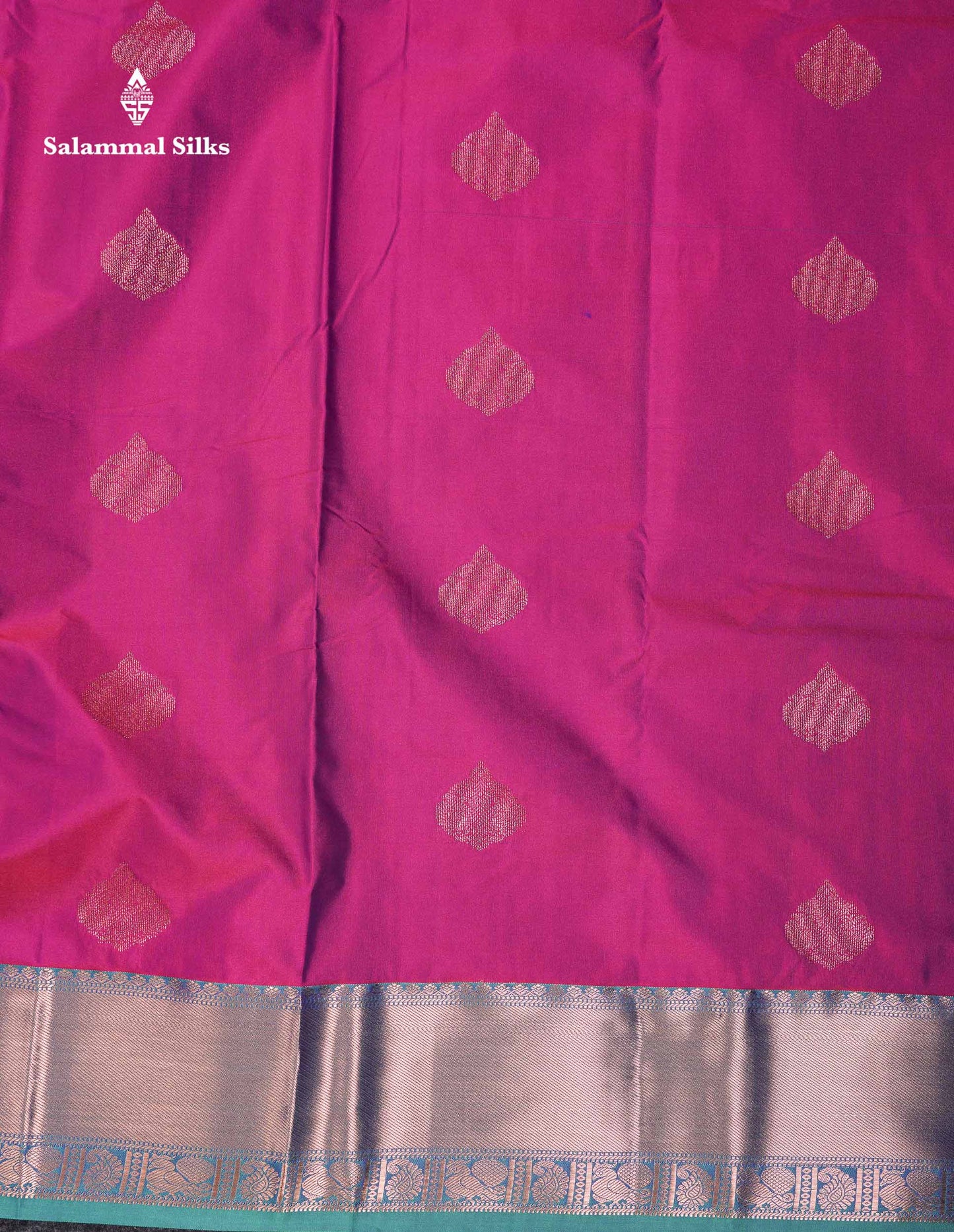 Beautiful Cream Sandal Zari Butta Semi Silk Saree With Contrast Sapphire Green Traditional Border
