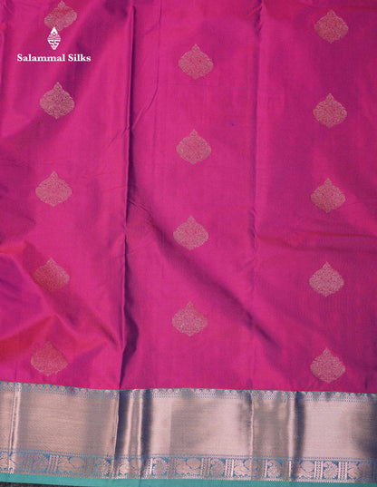 Beautiful Cream Sandal Zari Butta Semi Silk Saree With Contrast Sapphire Green Traditional Border