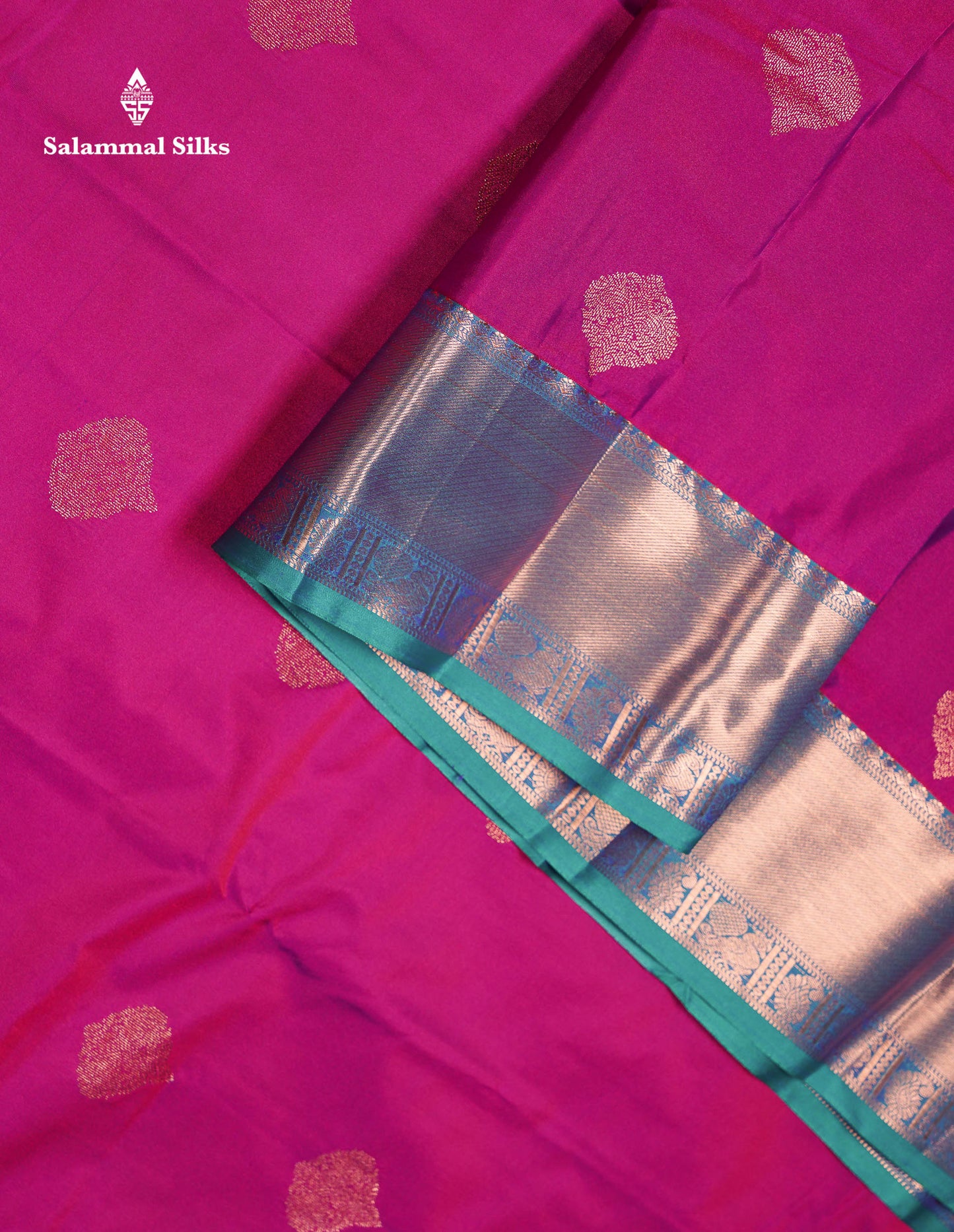 Beautiful Cream Sandal Zari Butta Semi Silk Saree With Contrast Sapphire Green Traditional Border