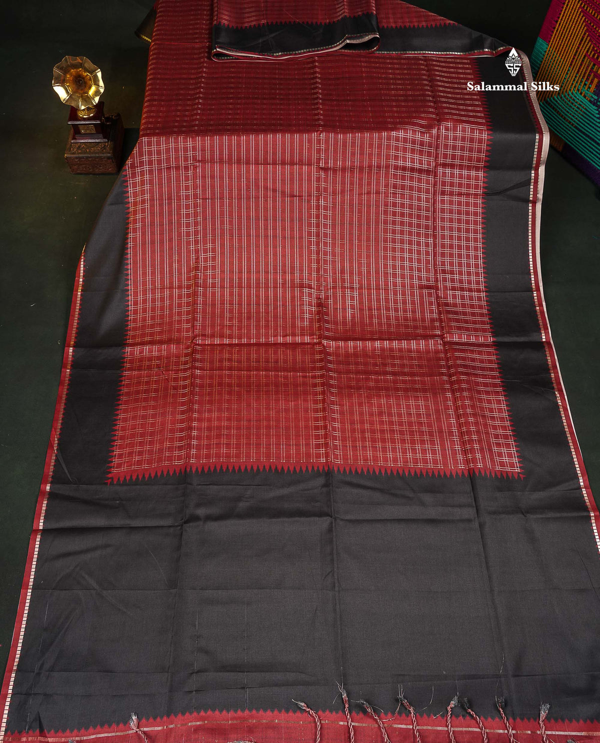 Semi Tussar Saree - Maroon Colour Body With Contrast Blacl Border