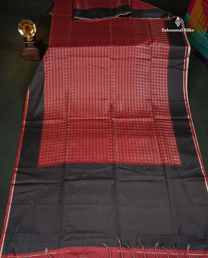 Semi Tussar Saree - Maroon Colour Body With Contrast Blacl Border