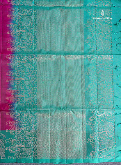 PureMix Soft Silk Saree - Magenta Colour Body With Contrast Teal Green Fancy Border