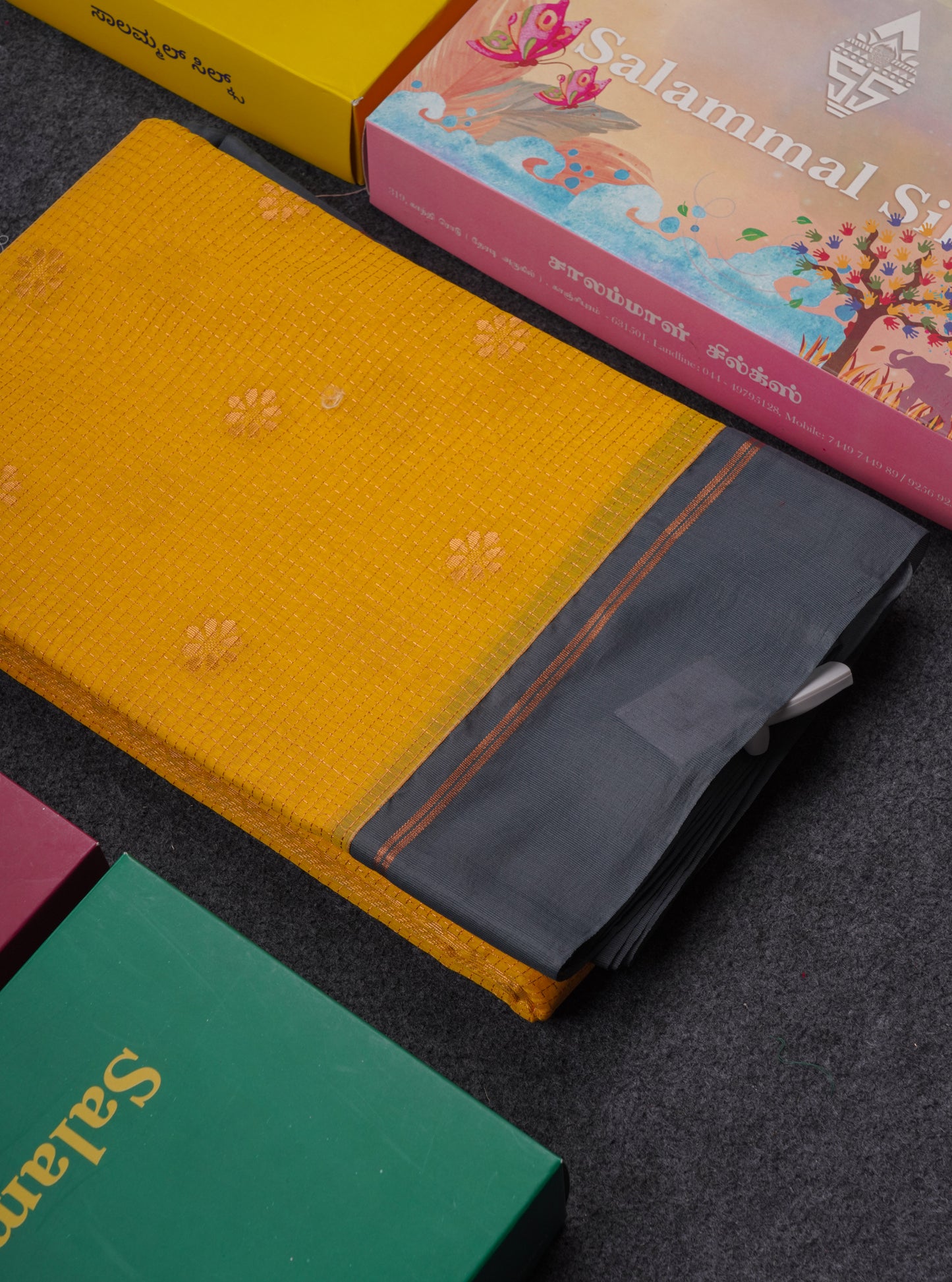 Beautiful Peach Tiny Zari Checks Kota Cotton Saree With Contrast Grey Border