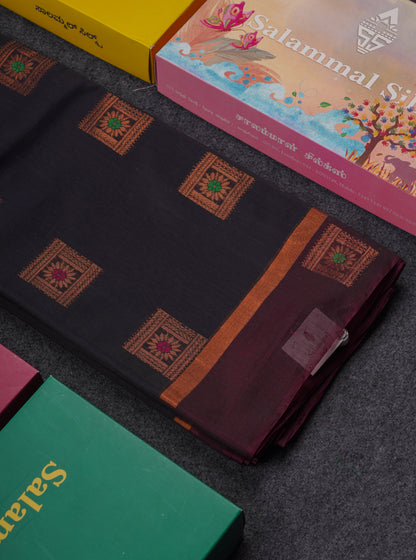 Beautiful Black Menakari Work SICO Cotton Saree With Contrast Magenta Border