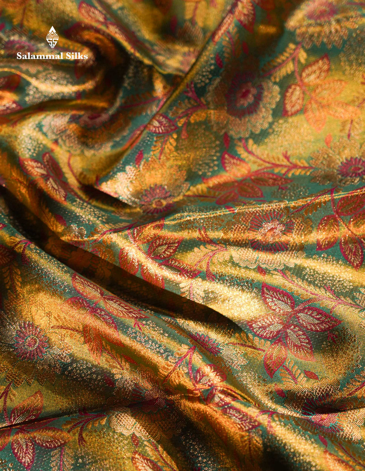 Beautiful Sapphire Green Tissue Meenakari Work Bridal Pure Kanjivaram Silk Saree With Contrast Vadamalli Fancy Border