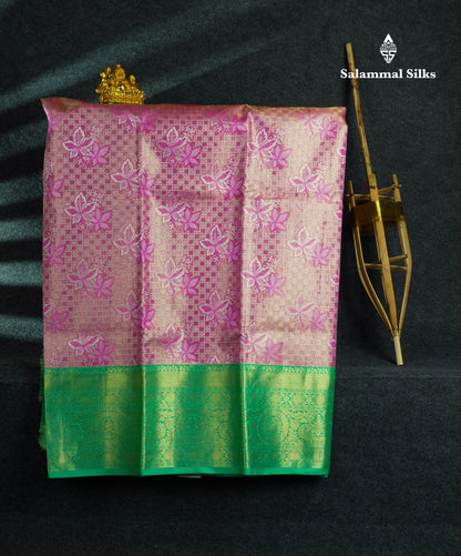 Semi Silk Pattu Pavadai (Baby Pink Tissue) With Rexsona Green Blouse 44"