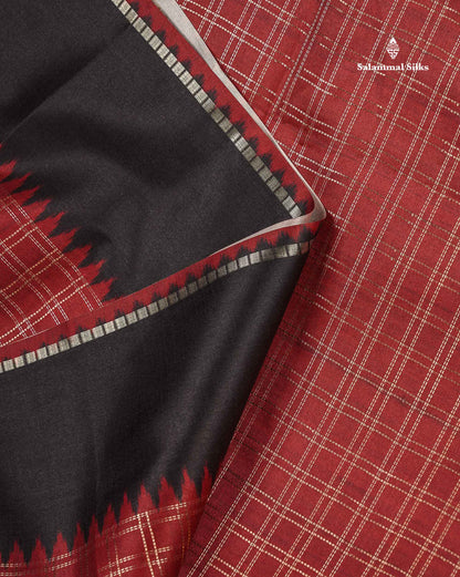 Semi Tussar Saree - Yellow Colour Body With Contrast Maroon Border