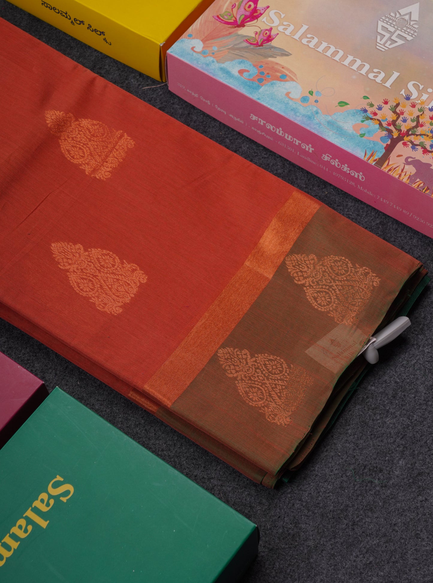 Beautiful Orange SICO Cotton Saree With Contrast Bottle Green Blouse