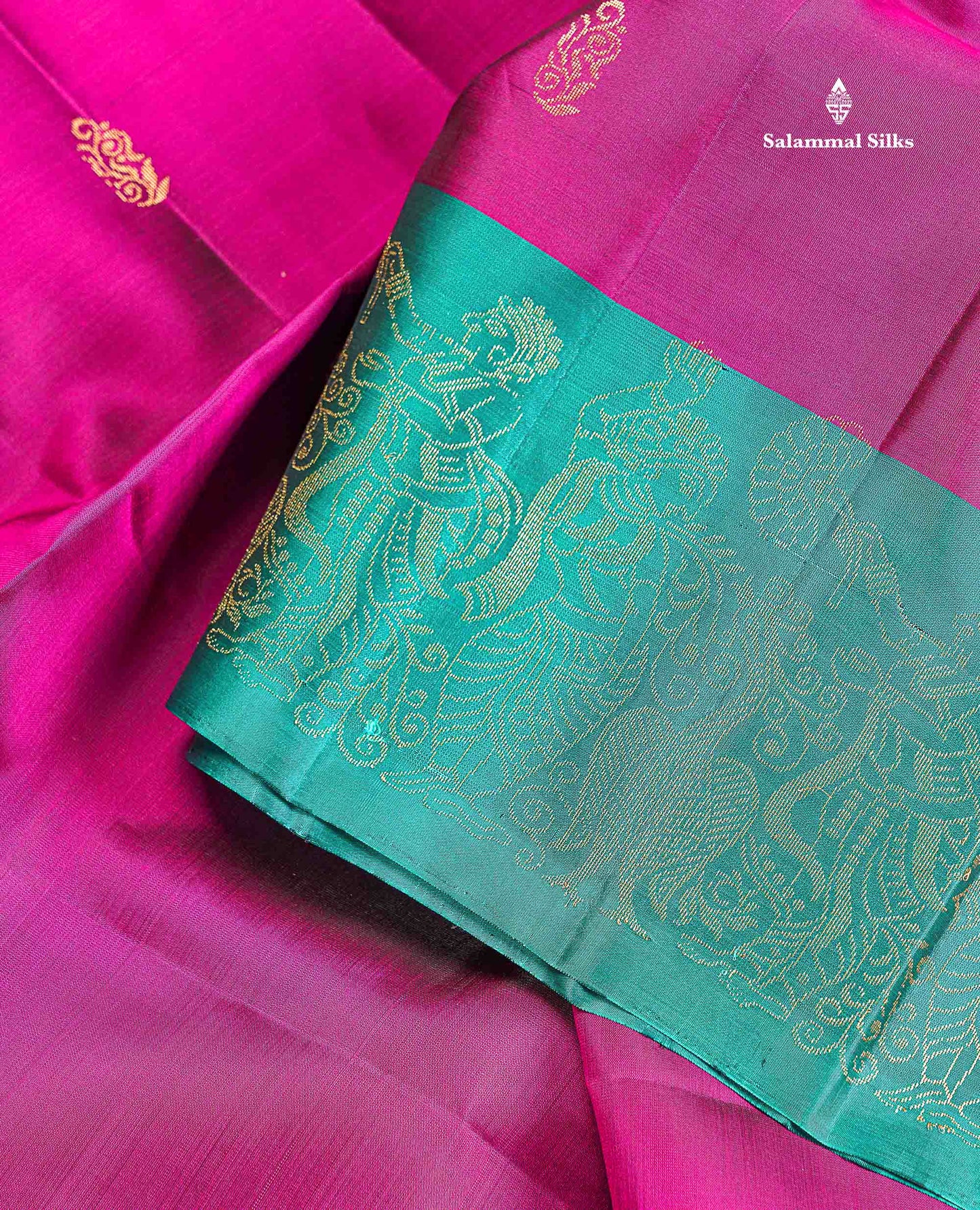 PureMix Soft Silk Saree - Magenta Colour Body With Contrast Teal Green Fancy Border
