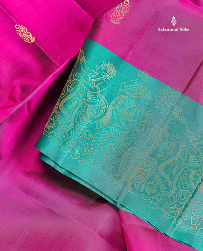 PureMix Soft Silk Saree - Magenta Colour Body With Contrast Teal Green Fancy Border