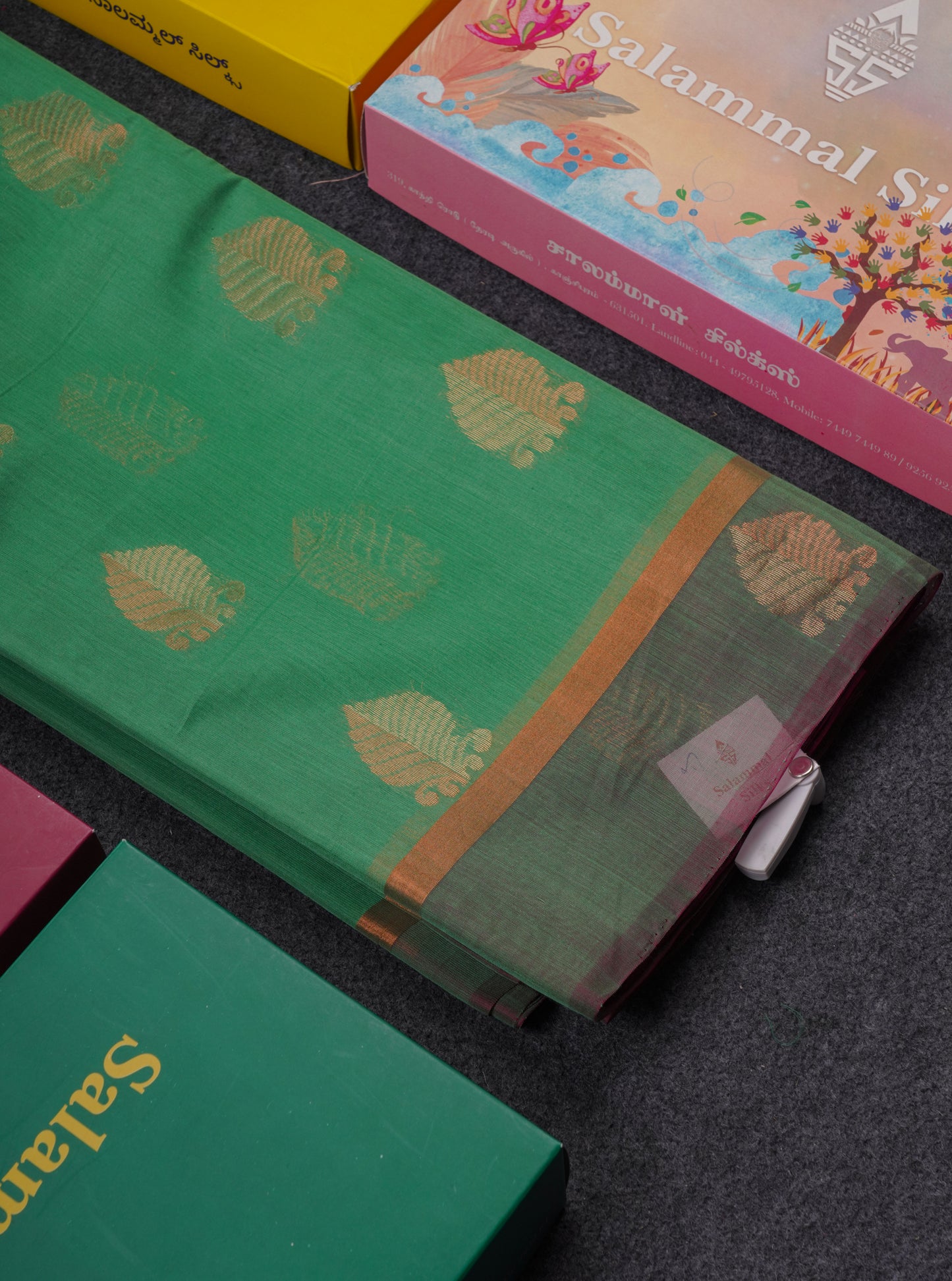 Beautiful Saffire Green SICO Cotton Saree With Contrast Magenta Blouse